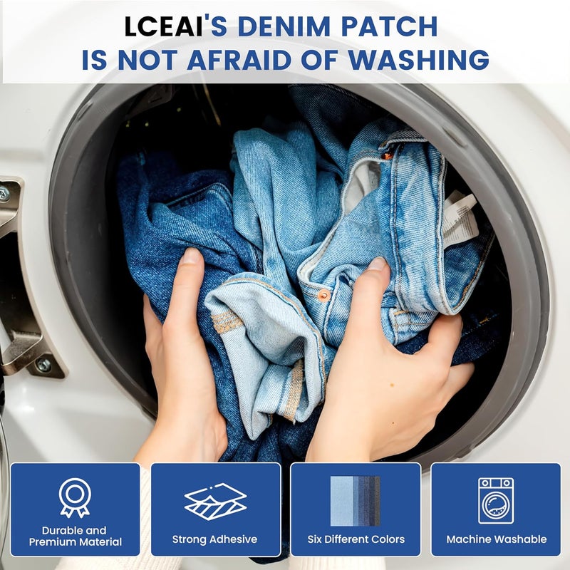 LCEAI رقع دنيم لداخل الجينز - رقع ملصقة للجينز - رقعة جينز لإصلاح ثقوب السروال وتغطية العيوب، 6 ألوان، كل قطعة قياسها 4 بوصة × 8.9 بوصة - Image 3